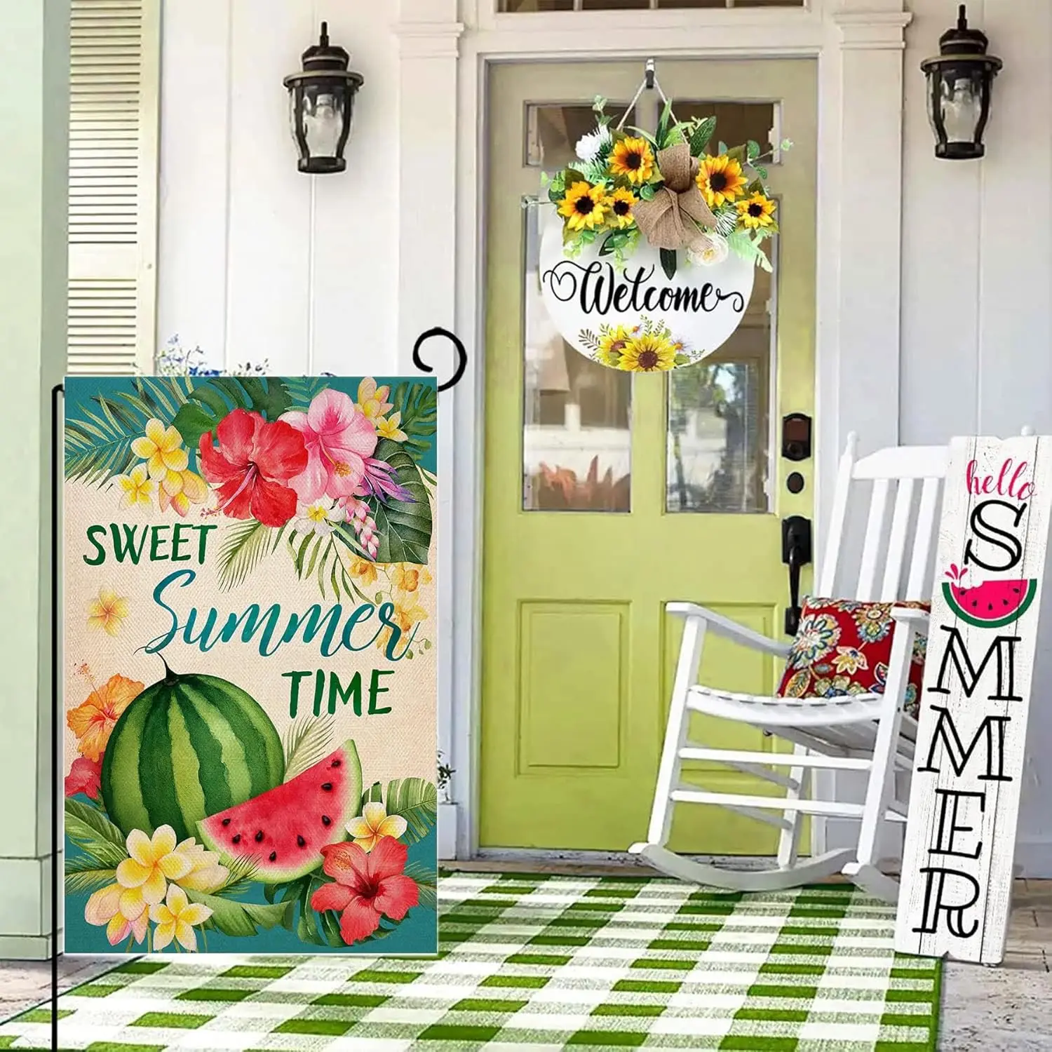 Summer Garden Flag, Watermelon Garden Flag 12x18 Double Sided Sweet Summer Time Burlap Garden Flag for Outside Yard Seasonal Hol