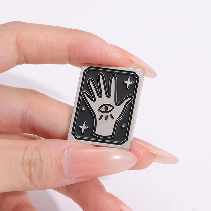 Black Witch Enamel Pin Custom Starry Eye Wizard Hat Tarot Hand Raven Crow Brooch Lapel Badge Punk Gothic Jewelry Gift for Friend