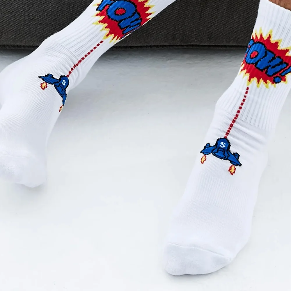 Socks Control Men Play Games Airplane Pattern Fitness Tall Tube Sports Basketball Badminton Cotton Socks