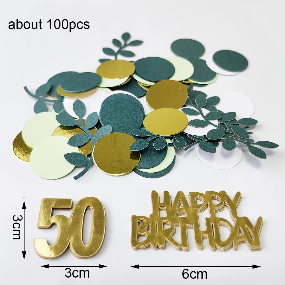 100 Stück Happy 30/40/50/60th Geburtstag Konfetti grüne Goldfolie Konfetti Dekor für 30th 40th 50th 60th Geburtstag Party Tischdekorationen – Detail 5