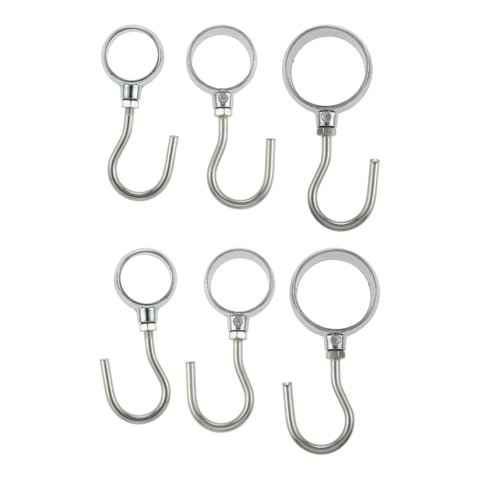 10pcs Adjustable Tube Rod Hooks Hard Metal Hanger 22mm/25mm/32mm Silver 360 Degree Removable Screw Hook Wardrobe Closet Kitchen