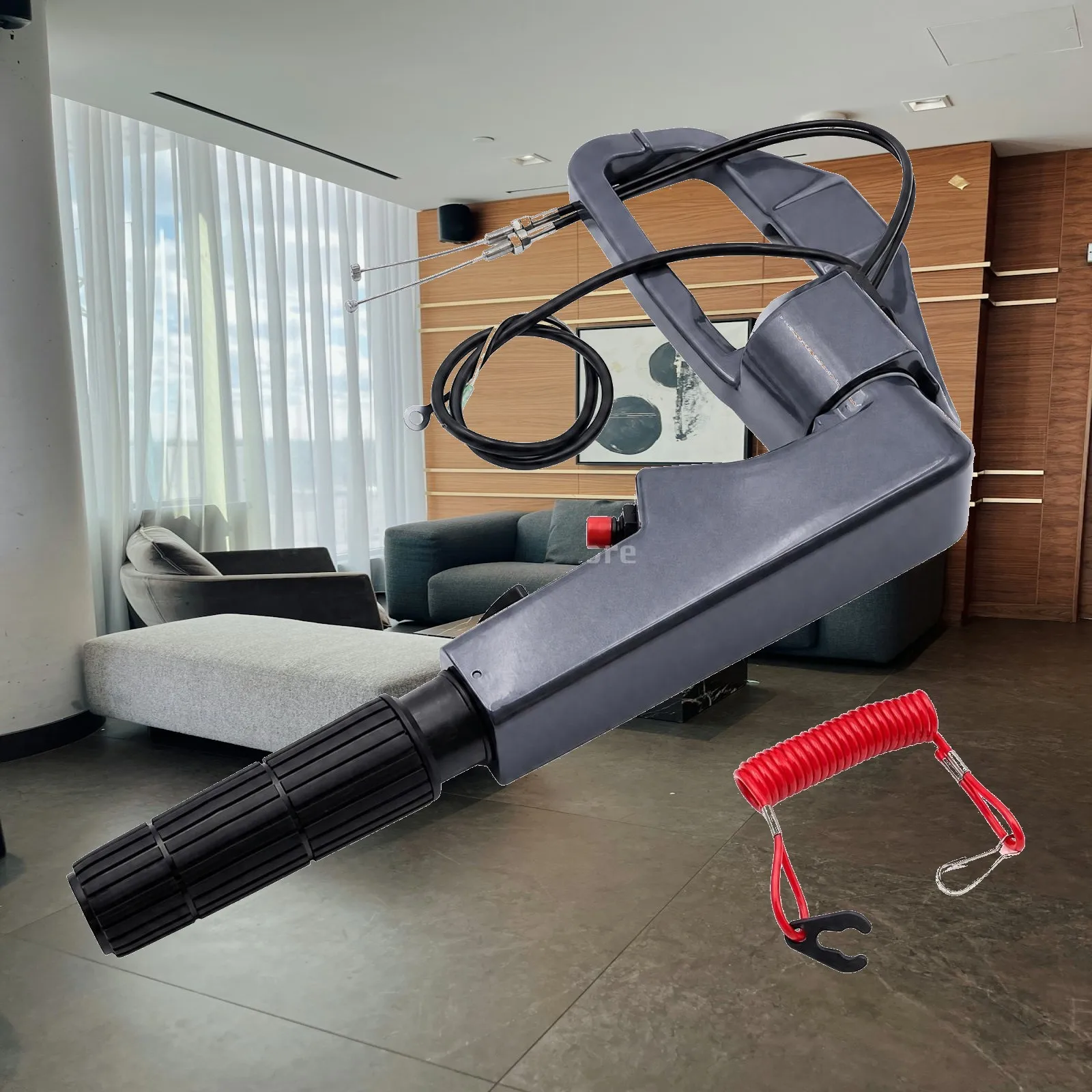 Manual Outboard Motor Throttle Handle Extension for Boat Control Lever with Plastic Metal Grip Hardware