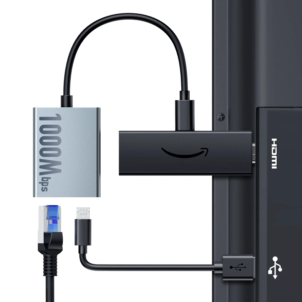 Fire TV 스틱용 이더넷 어댑터, 마이크로 USB-RJ45 이더넷 네트워크 카드, Fire TV 스틱 호환, 100Mbps, 1000Mbps