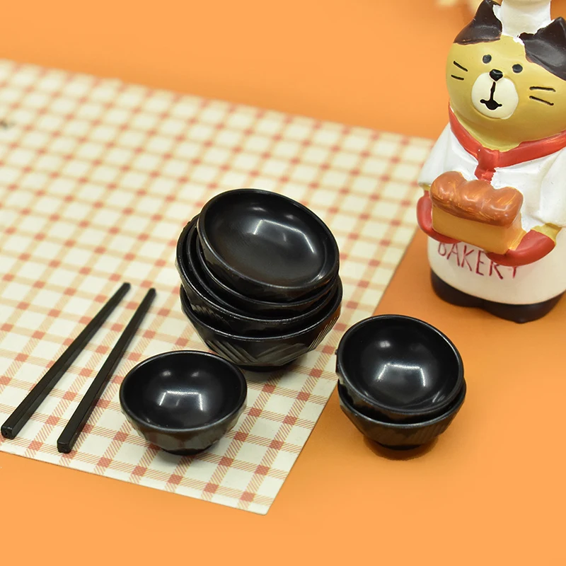 1 set 1:6 1:12 Dollhouse Miniature Dinner Plate Bowl Chopsticks Tray Model Kitchen Tableware Decoration Kids Pretend Play Toy