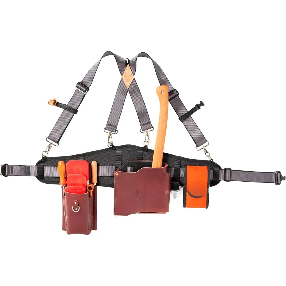 Leather Tool Belt with Suspenders, Arborist Accessory, Women and Men’s Tool Belt for Waist sizes 30”-52