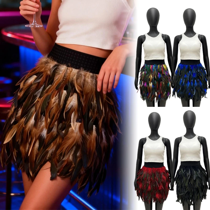 Women Party Prom Feather Skirt Halloween Masquerade Feather Skirt Punk Bar Jazzy Festival Carnival Stage Performance Short Skirt