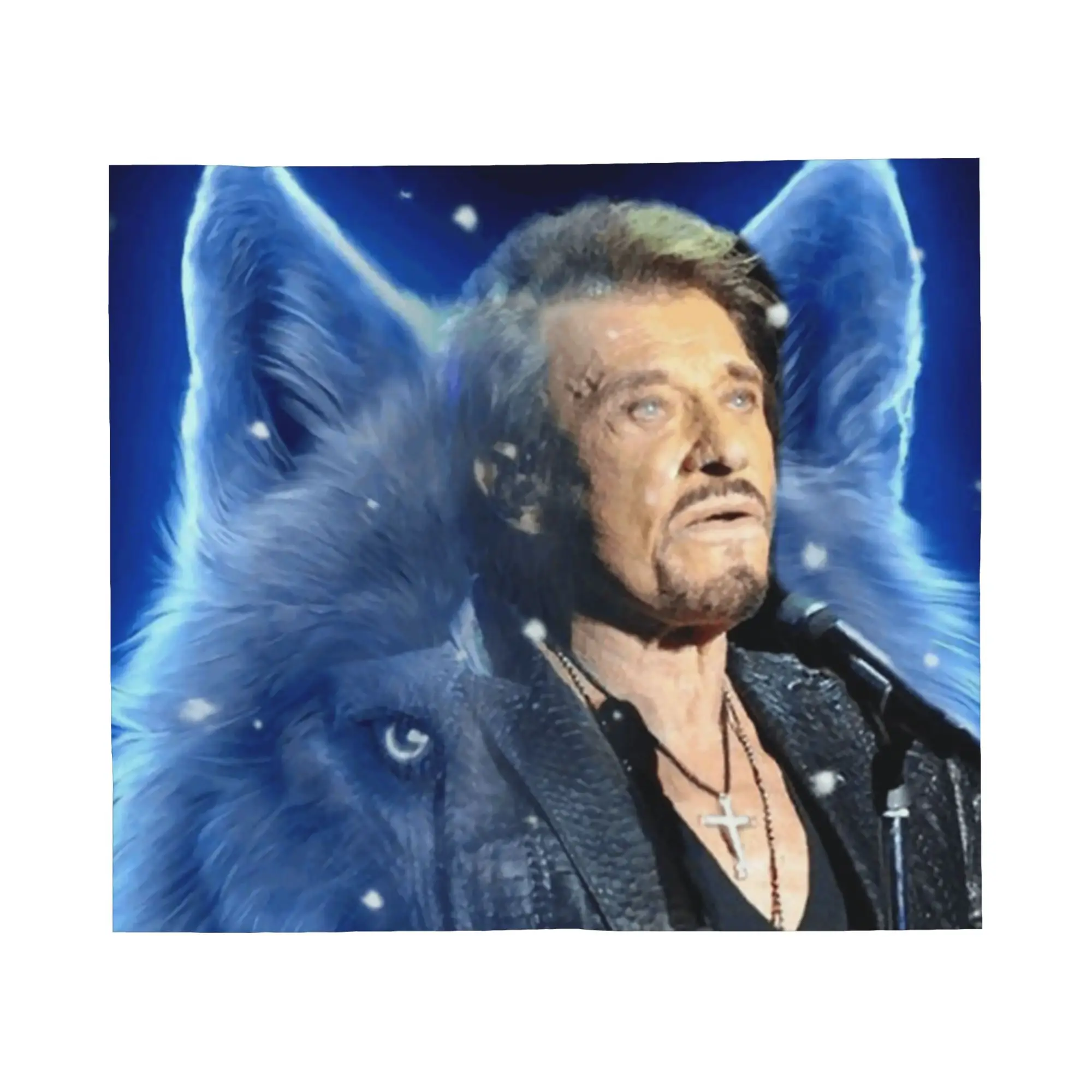 جوني هاليداي وولف بطانيات محبوكة الصوف موسيقى الروك المغني الفرنسي فرنسا رقيقة رمي البطانيات لسيارة أريكة الأريكة المفرش