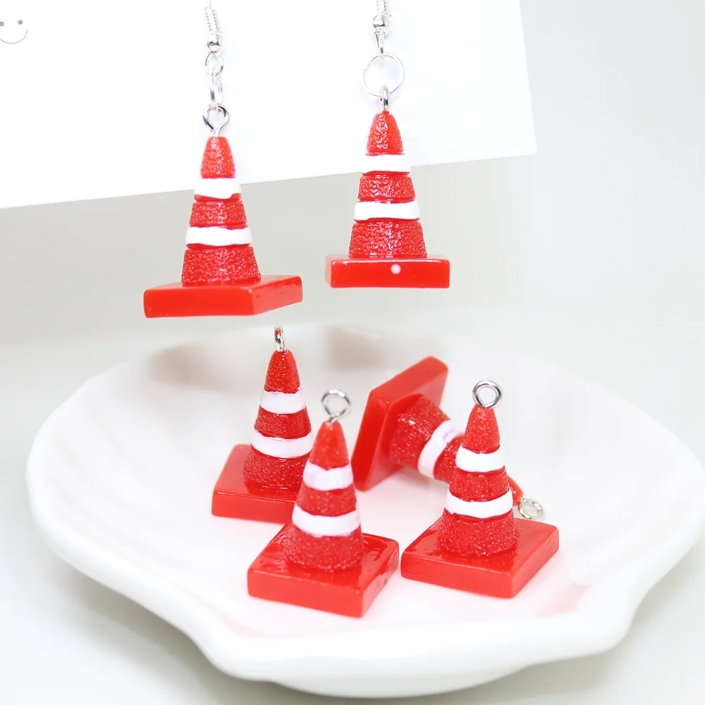 10Pcs/Lot Resin 3D Warning Traffic Cone Charm Pendant DIY Earrings Necklace Keychain Jewelry Making