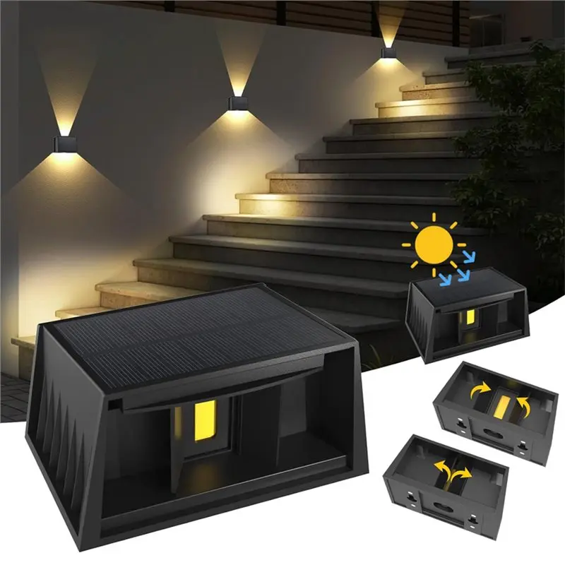 B14C Warm Light Outdoor Solar Lamp Upper And Lower Angles-For Garden Fence Wall 2 Pcs