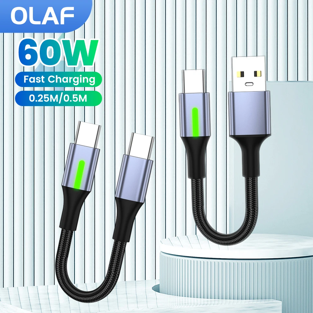 0.25m 0.5m Type C USB Cable Fast Charging Data Cable Short Portable 60W USB C To USB C Cable For iPhone 16 15 Sumsung Power Bank