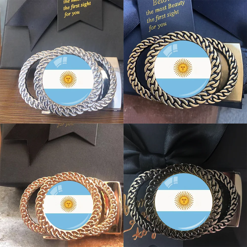 Argentina flag pattern automatic ratchet belt buckle fashion personalized waist accessory best gift for patriots