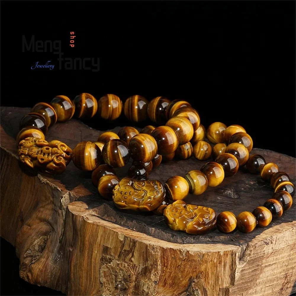 Natural Tiger's Eye Pixiu Bracelet Charms Fashion Fine Jewelry Jade Bangle Men Women Couple Luxury Personalized Holiday Gifts