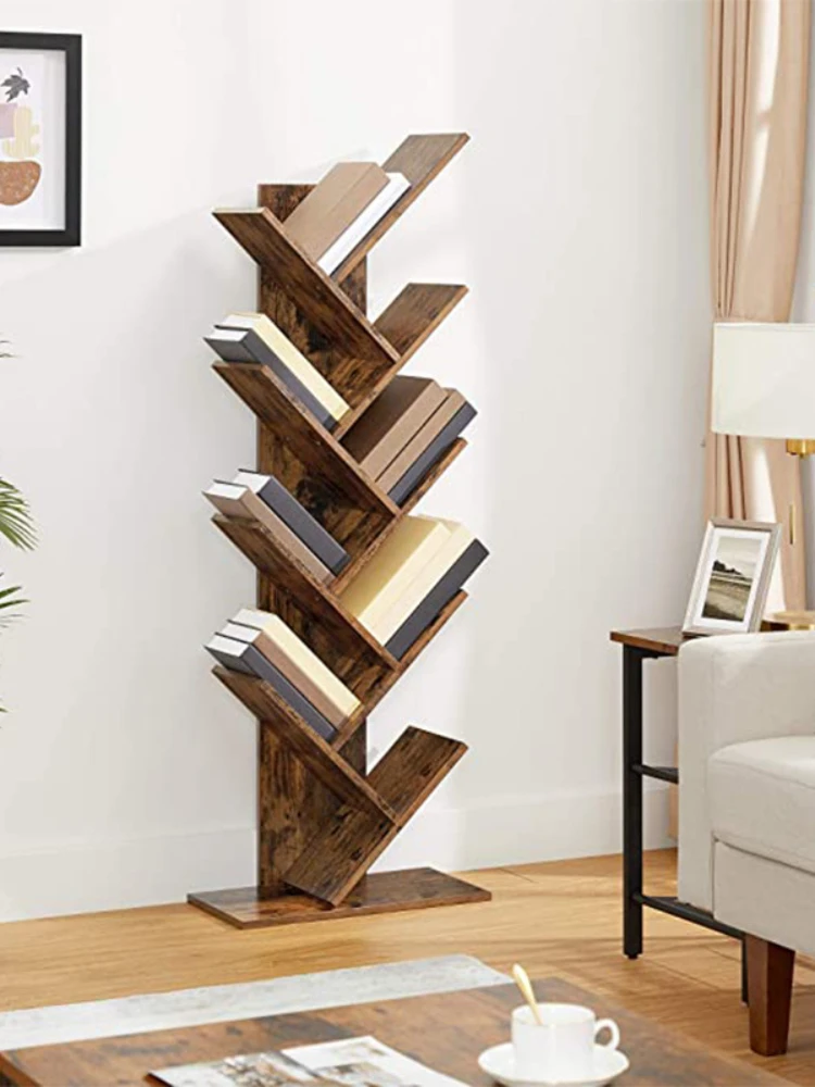 Recommended light luxury bookshelf, multi-layer wooden tree shaped landing bookshelf, multi-functional personalized shelf