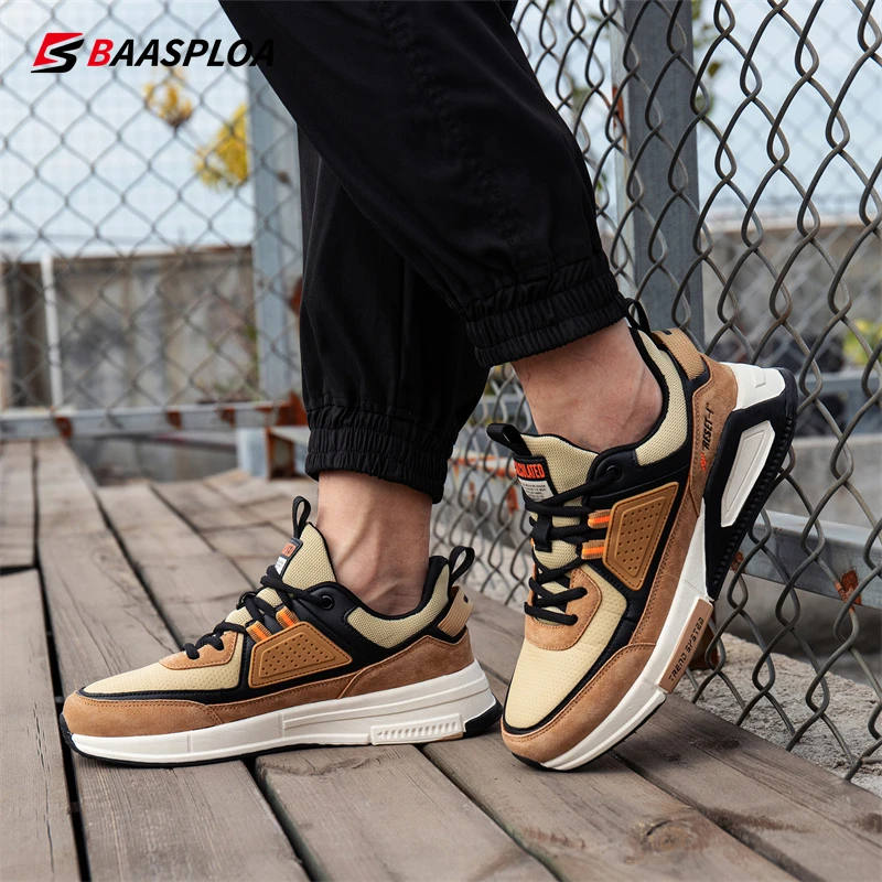 Baasploa Men Running Shoes New Fashion Designer Leather Lightweight Sneakers Male Outdoor Casual Non-slip Sports Walking Shoes