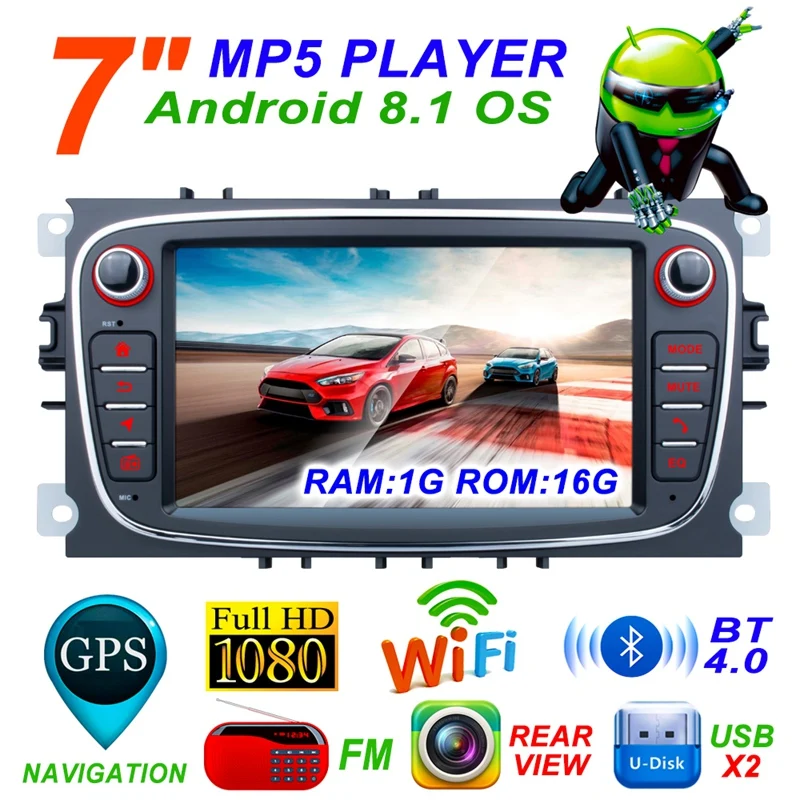 

Car Multimedia Player Quad Core Android 8.1 1G+16G Car Radio Navigation Phonelink For Ford Focus S-Max Mondeo 9 Galaxy