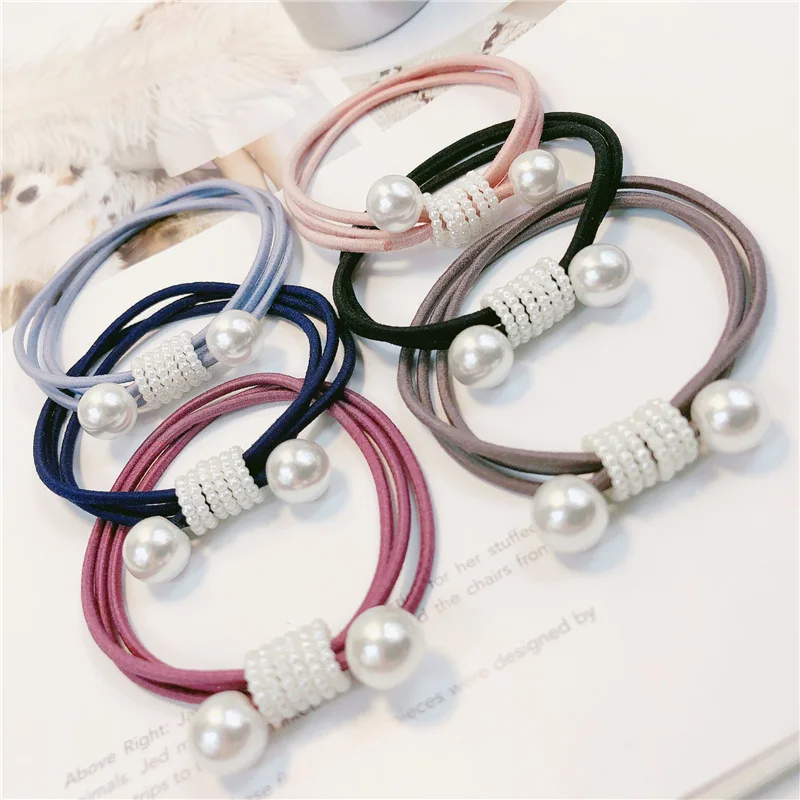 Women Colore Imitation Pearl Head Ropes Hair Tie Simple Scrunchi Basic Rubber Bands For Girls Hair Accessories On Sales