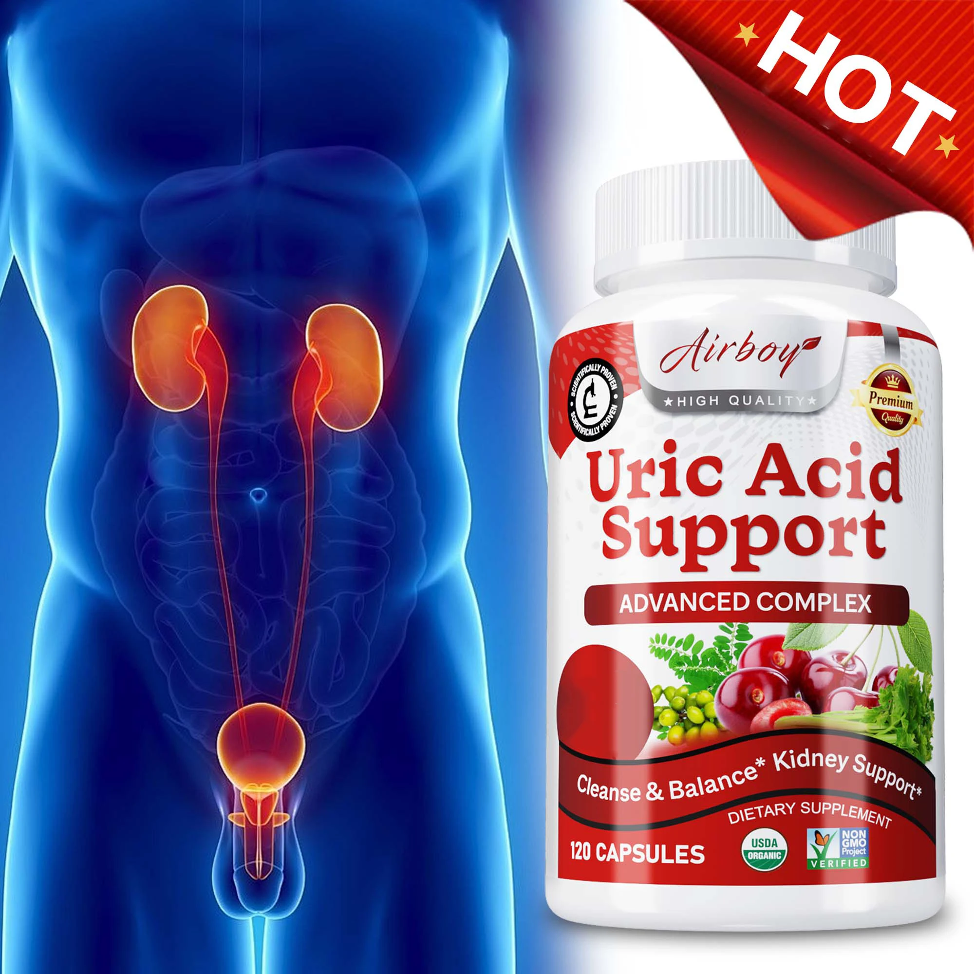 

Uric Acid Support Capsules - Kidney Cleansing, Reduces Joint Discomfort, Supports Joint and Urinary Tract Health