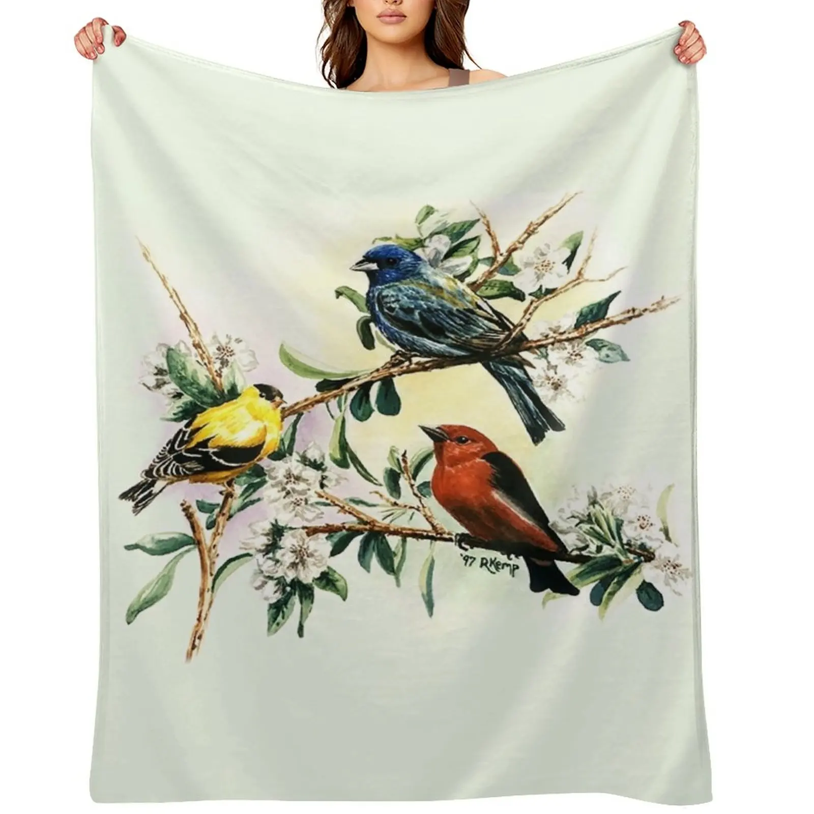 Songbirds - goldfinch, indigo bunting and scarlet tanager Throw Blanket Quilt Thins Bed covers Vintage Blankets