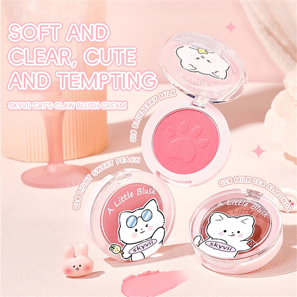 Cat's paw powder blusher cream, finger puff, waterproof and durable formula, suitable for cheeks, multi-purpose, easy to carry