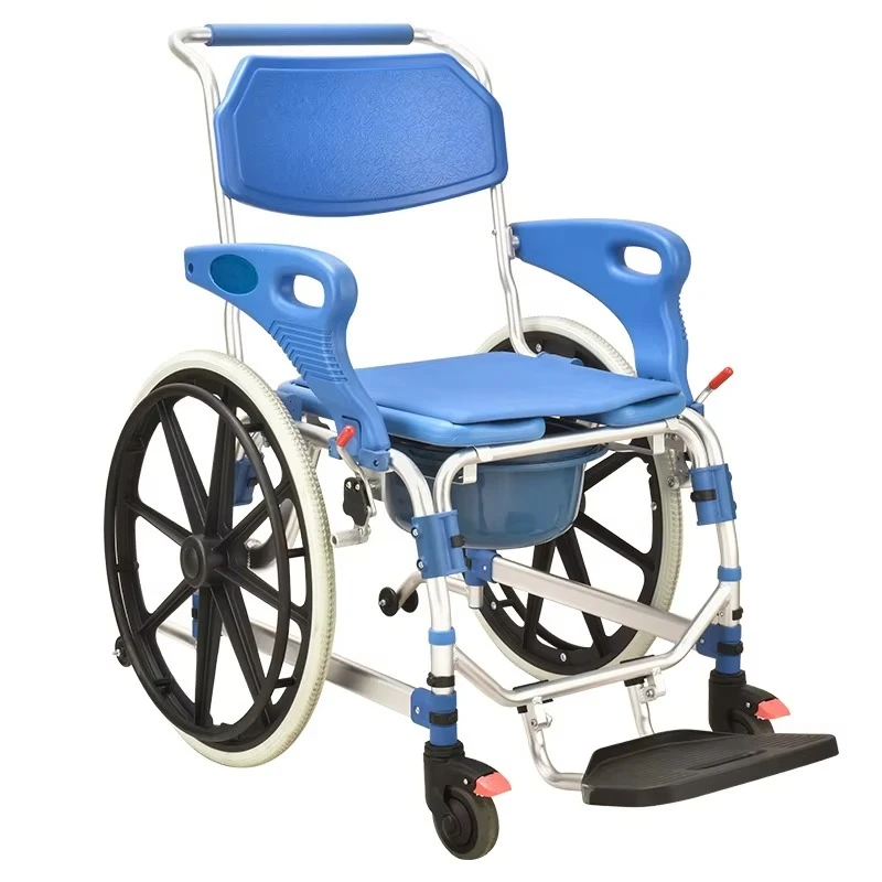 كرسي حمام بعجلات مع مسند للذراعين مقعد دش متنقل داخلي لكبار السن معدات سلامة الحمام شلل نصفي #1