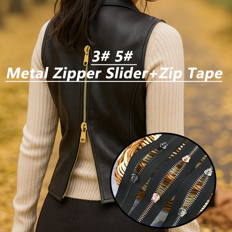 

1-5Yards 3# 5# Metal Zipper Slider+Zip Tape Knapsack Zippers for Clothes Bag Jacket Zips Repair Kit DIY Bag Sewing Accessories