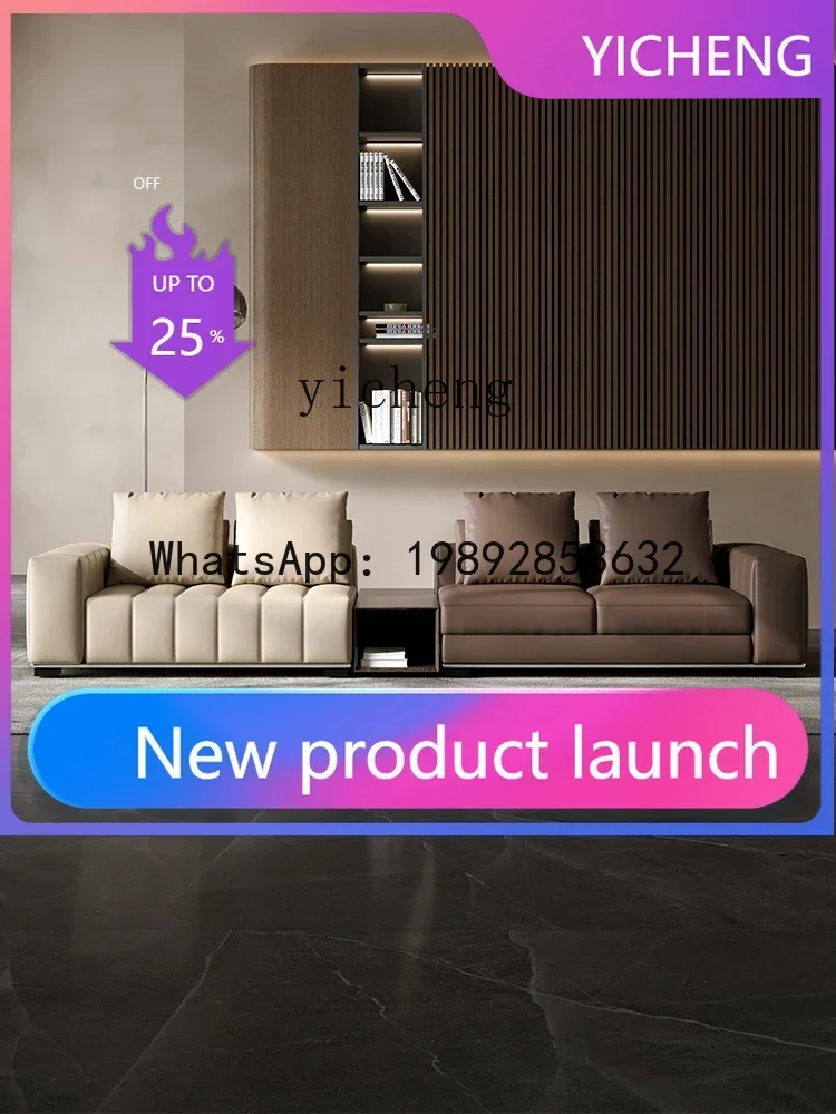 

Minimalist Small Apartment Straight Row Genuine Cattlehide Leather Surface Sofa Living Room