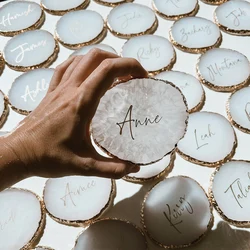 Custom Resin Agate Coasters Wedding Party Plate Setting Table Decoration Round Gold Place Name Card Seating Sign Party Favour
