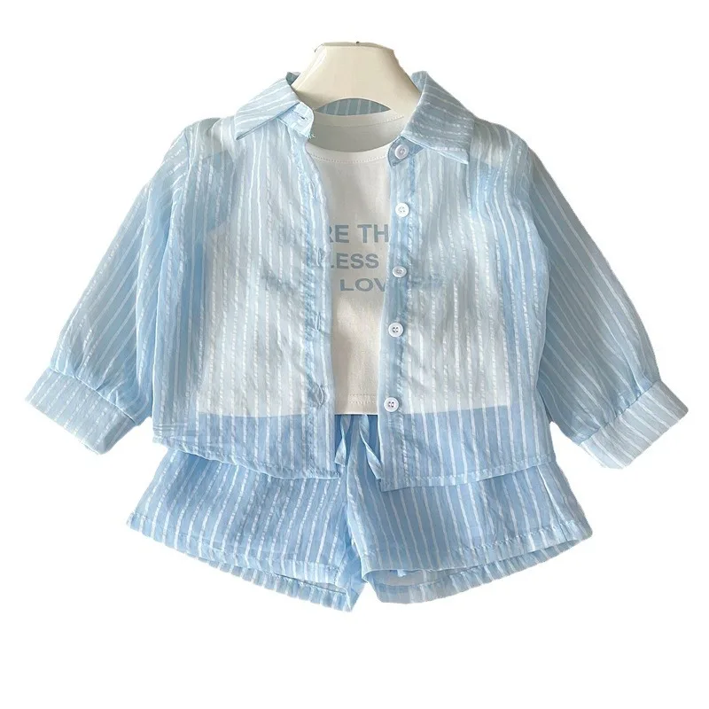 Girls Korean Version of the Three-Piece T-Shirt Short-Sleeved Summer New Undershirt Fashion Children's Sunscreen Clothing Shorts image 5