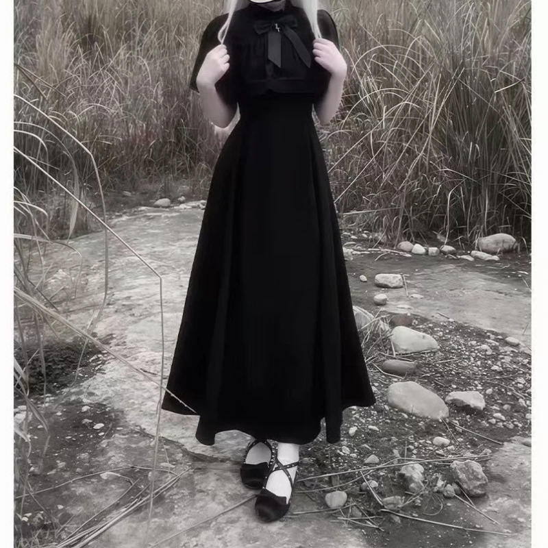 2000s Gothic Dark Academia Slim Dress Sets Women Chic Lace Shawl + Long Dresses New Fashion Vintage Autumn Two Piece Sets 2025