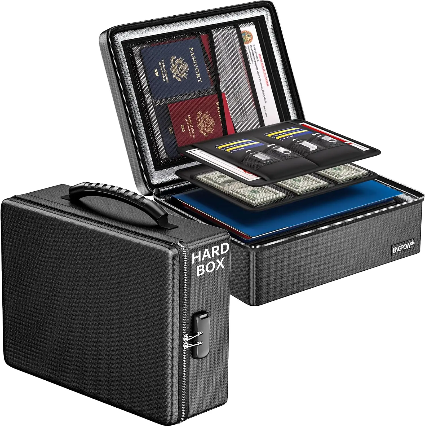 

Fireproof Document Box with Lock, Heat & Water Resistant Portable File Organizer for Documents Laptop Cash Black