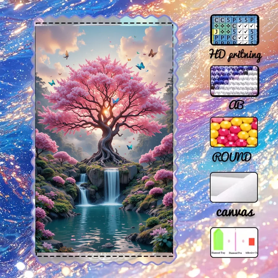 

1 piece - 5D-DIY - Flocking cloth - Special drill - Diamond painting set - Sakura tree - Mosaic - Diamond art