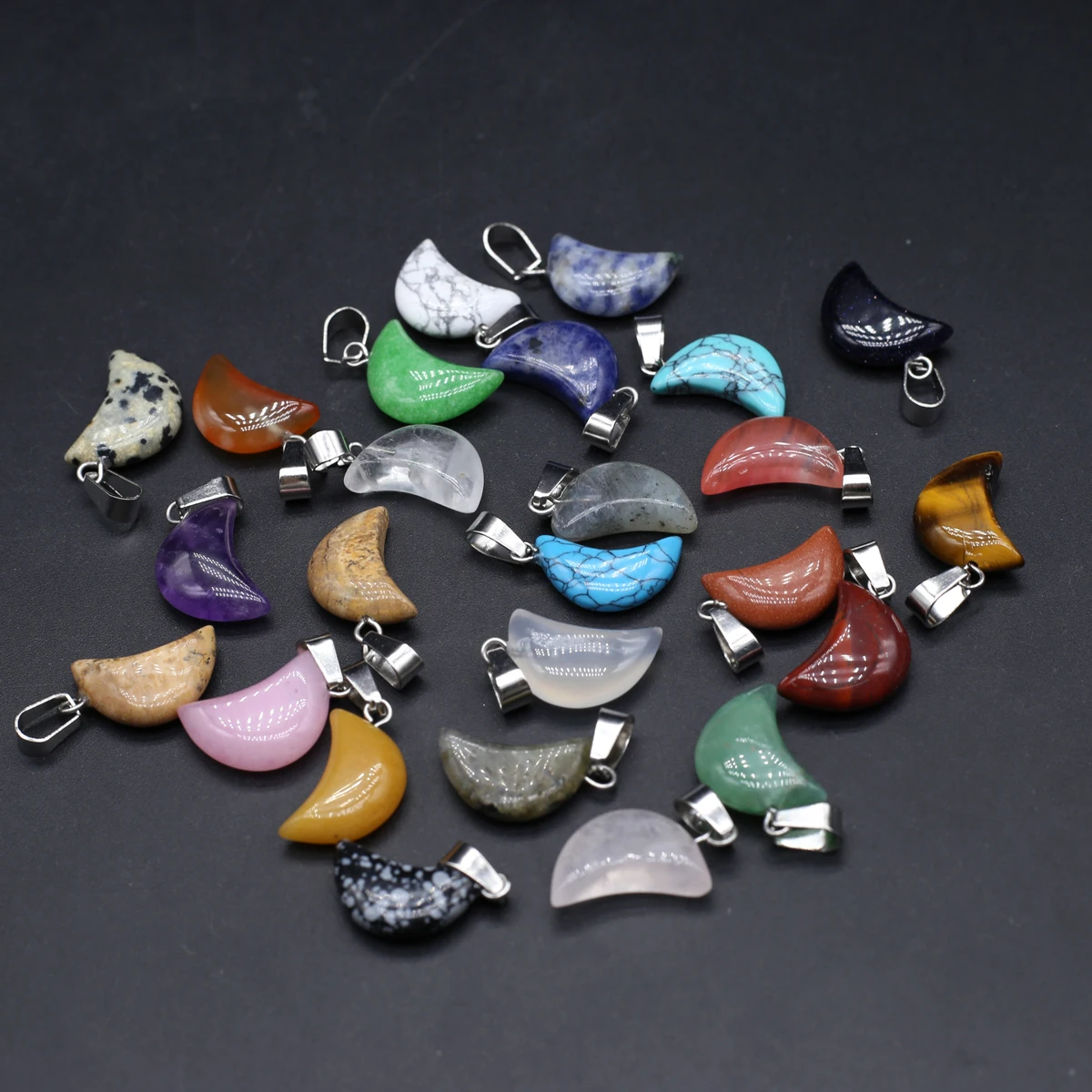 6 Stück mond förmigen Kristall Anhänger Charme Naturstein Achat Sodalith Anhänger Schmuck machen DIY Halskette Ohrring Zubehör