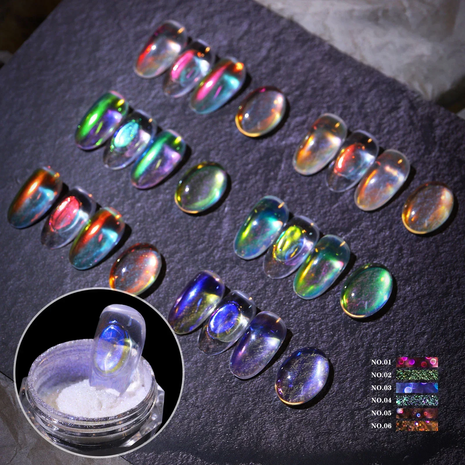 Aurora Eis transparent Laser Magie Aurora Regenbogen Spiegel Nagel Glitter Gel Pigment Pulver Chrom Charme Nail Art Dekoration Werkzeuge