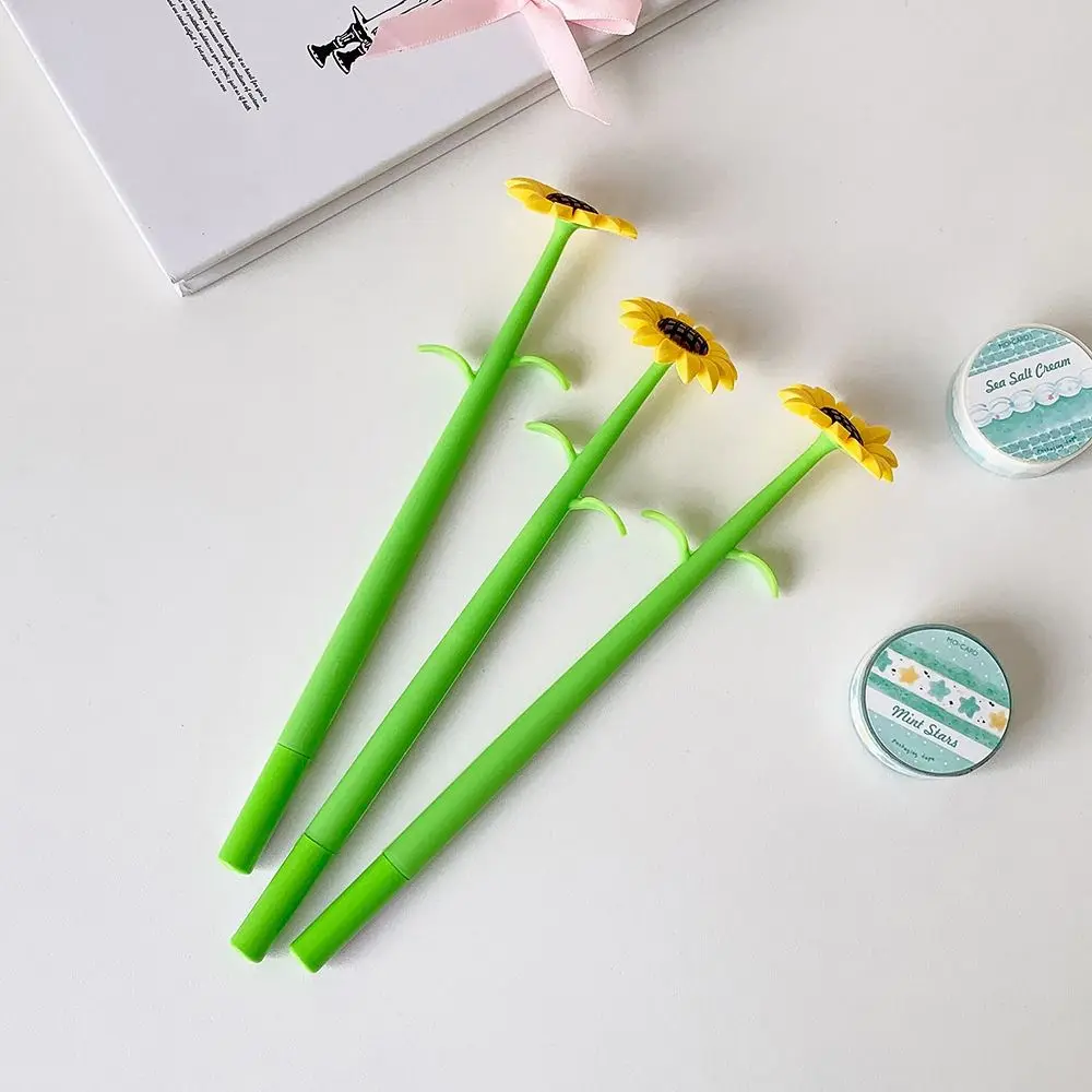 Smooth Writing Silicone Sunflower Gel Pen 3D Flower Desktop Ornament Neutral Pen Silicone Flower Pen Students & Stationery Gifts