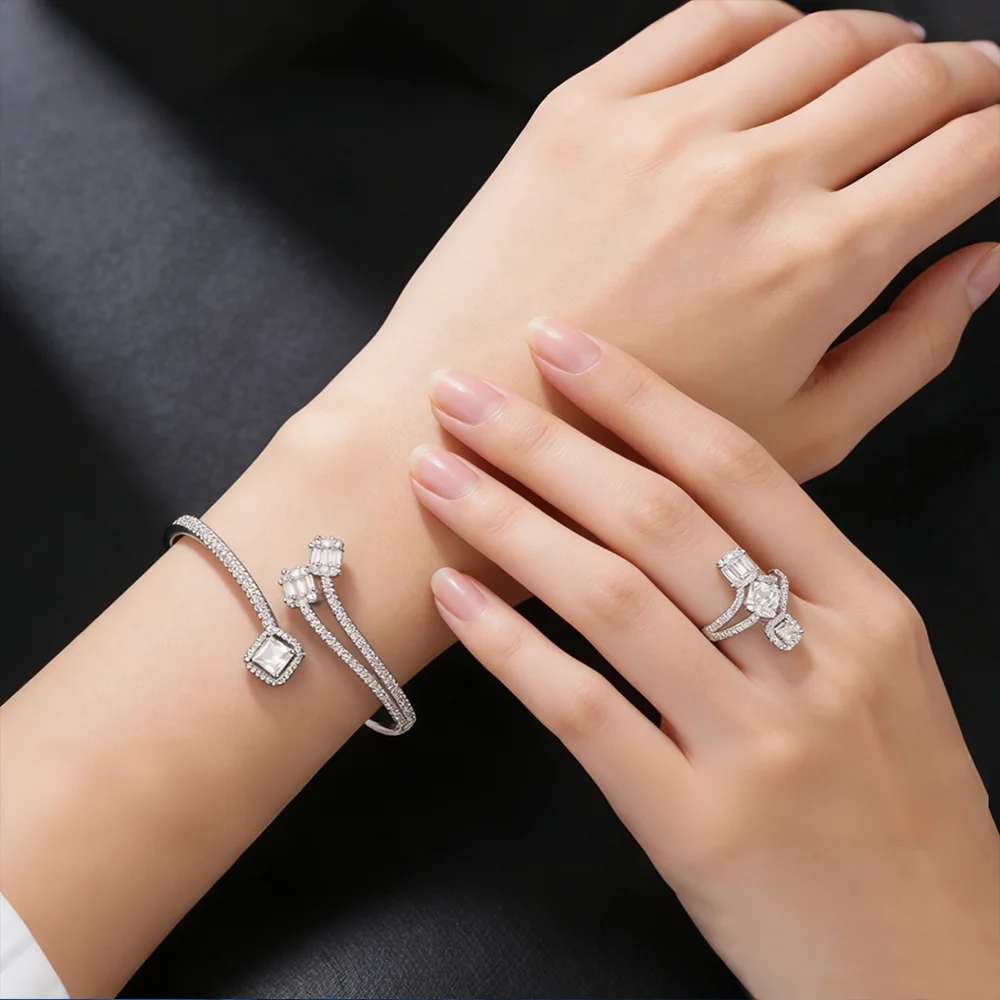 

JEWEL 2025 новый роскошный высококачественный комплект ювелирных украшений из 2 предметов с кубическим цирконием для невесты, свадебные украшения