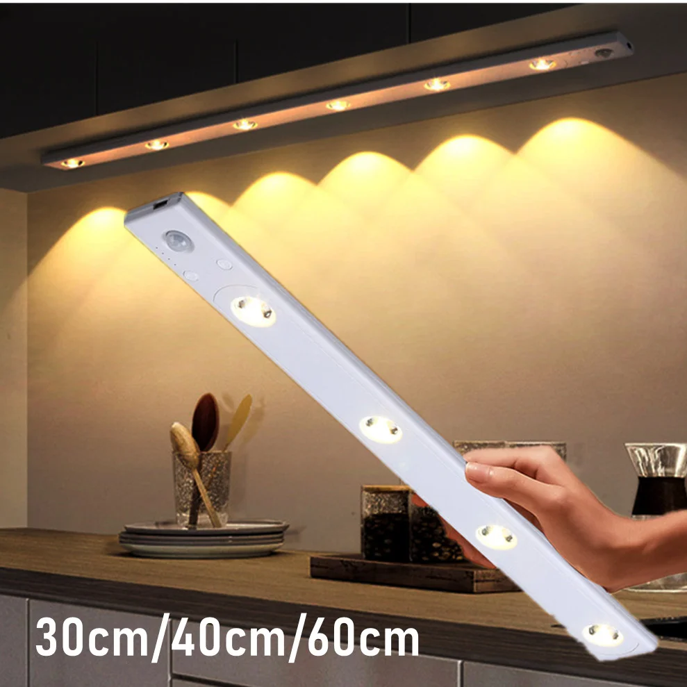 Led Nachtlampje Usb Oplaadbare Lamp Bewegingssensor Led Licht Voor Keuken Garderobe Kast Verlichting 17Cm/30Cm/40Cm/60Cmaluminum