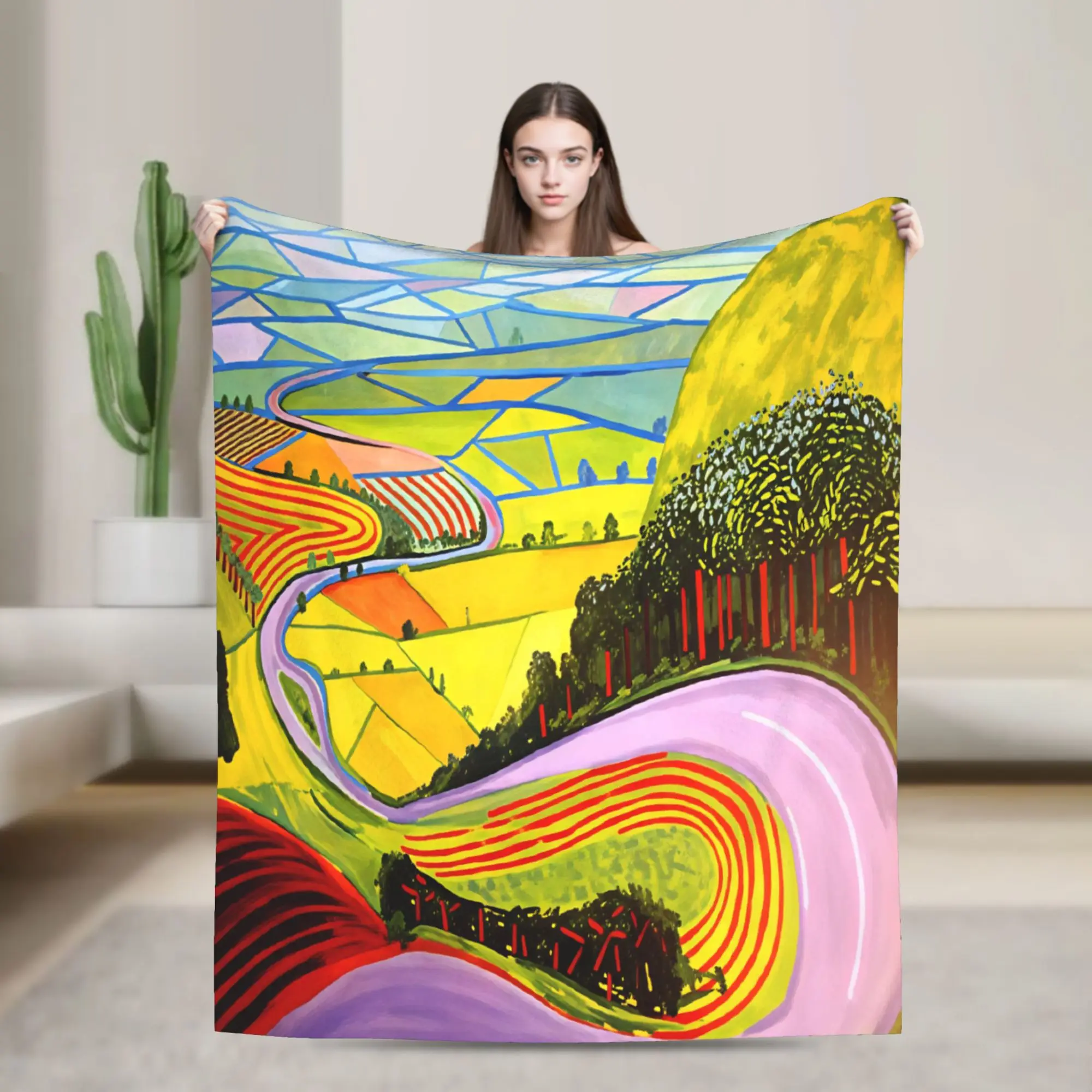 David Hockney landscapes Magnet Flannel Blankets Adults Girls  Super Soft Bedding Throws Winter Chair Bedspread Sofa Bed Cover