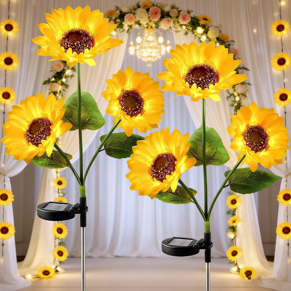 Outdoor LED Ground Insert Lawn Lamp Solar Powered Sunflower Light for Summer Garden Wedding Holiday Lawn Courtyard Decoration