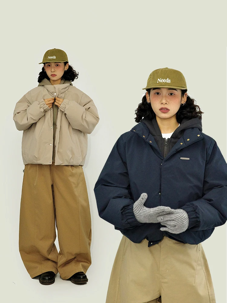 

Утепленная хлопковая куртка Guluwo Street Style свободного кроя с капюшоном, имитация двухслойности, для зимы