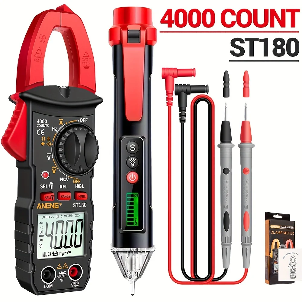 ST180 digital clamp ammeter kit, including measuring pen. 4000 counts, equipped with buzzer, high-precision multimeter