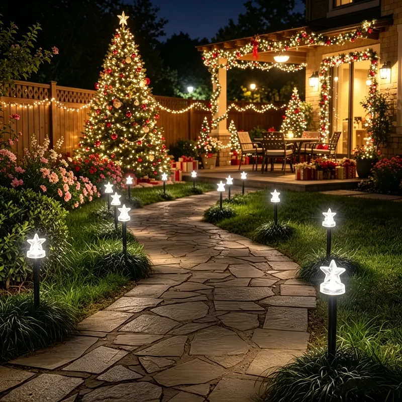 1 Set of Solar Pentagram Guiding Lights, 20 LED Solar Lawn Lights, IP44 Waterproof, Suitable for Path Decoration of Walkways, Courtyards, Gardens, Camping, Parties, Wedding Lawn Paths, Christmas and Halloween Decorations - view 3