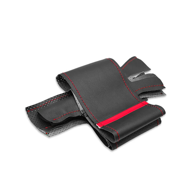 Car Steering Wheel Cover Leather Trim For Peugeot 207 Expert 2009-2016 For Citroen Berlingo Jumpy 2009-2016 Black with red strip