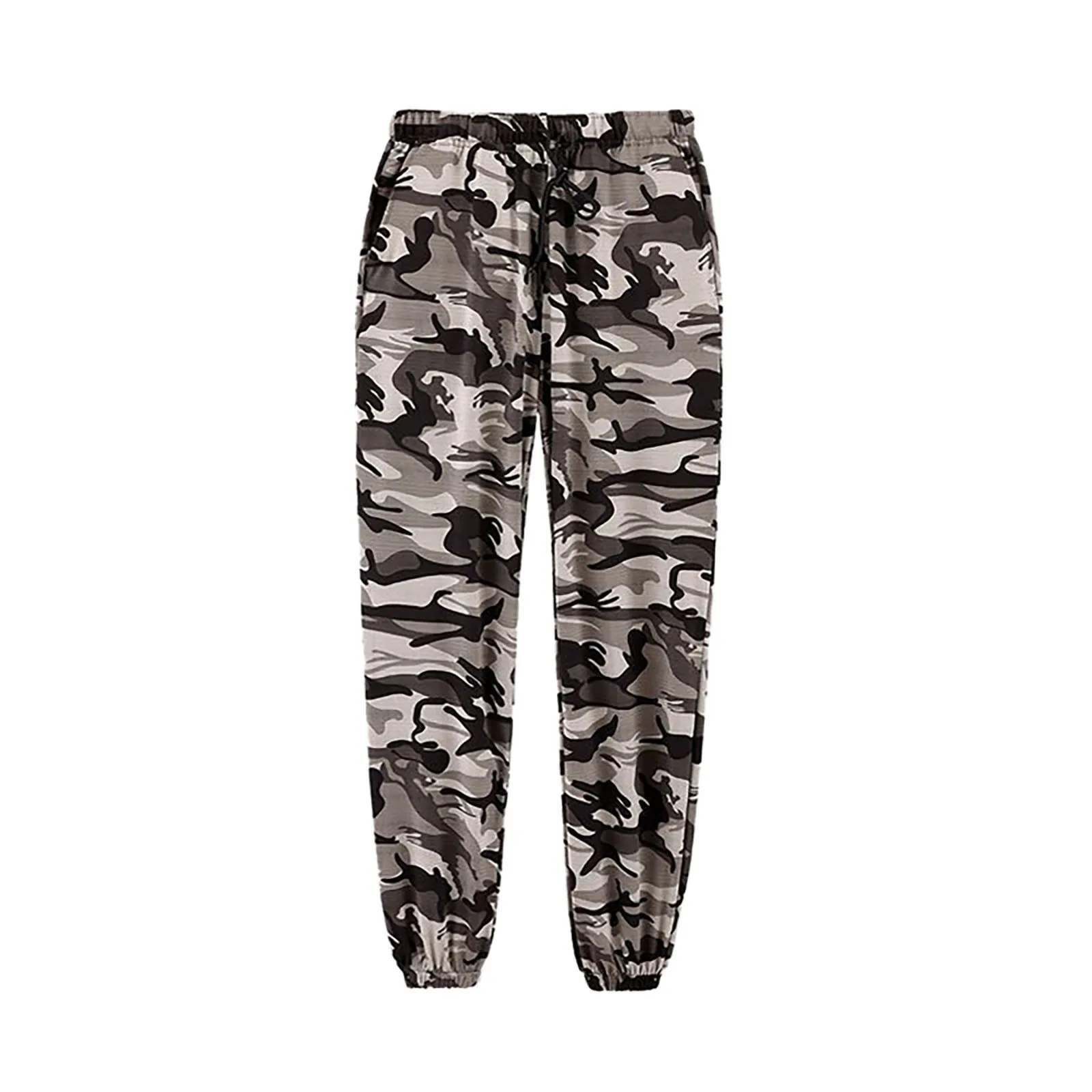 Camouflage Print Casual Outdoor Jogger Pants Hiking Elastic Waist Drawstring Trousers Men Pocket Athletic Foam Slip Pants