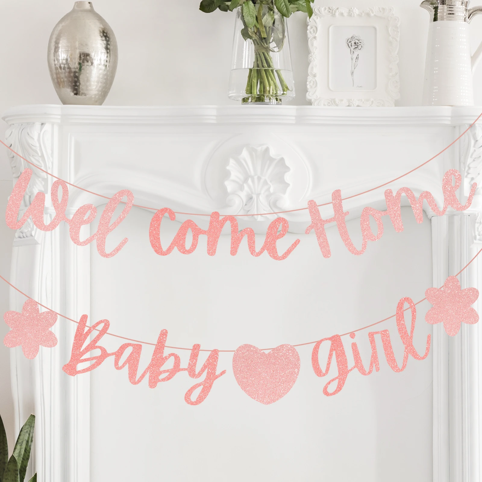 Willkommen zu Hause Baby-Mädchen-Banner – rosa Babyparty-Dekorationen für Mädchen, Geschlecht offenbaren Babyparty innen und außen Dekoration rosa