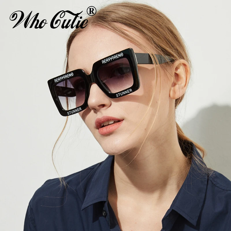 2023 Oversized Rectangular Sunglasses Women Brand Designer Retro Vintage White Frame 90S Female Sun Glasses Ombre Shades OM625