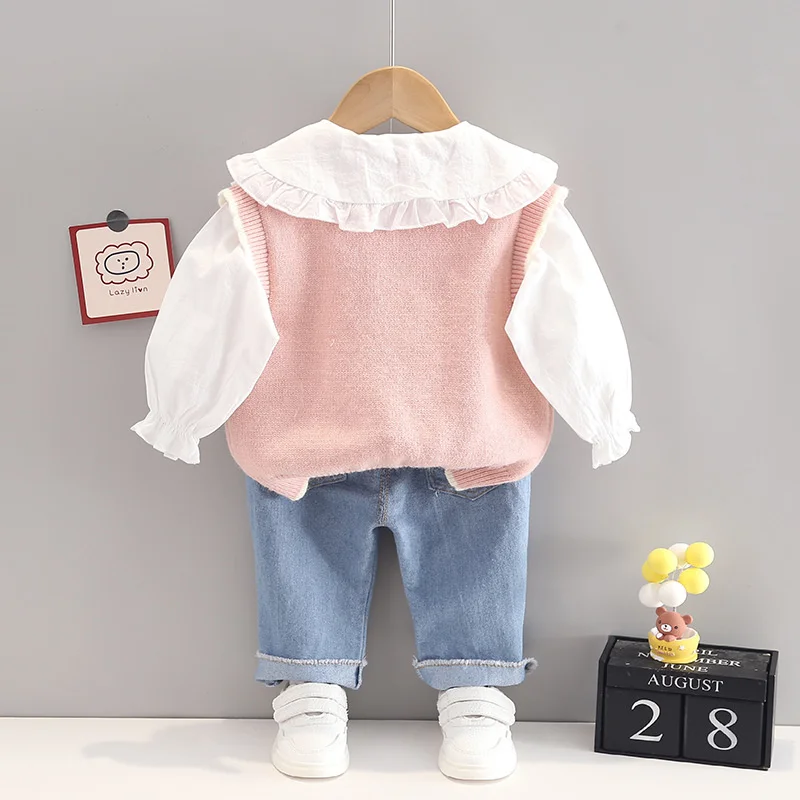 New Spring Autumn Baby Girl Clothes Suit Children Cute Fashion Vest Shirt Pants 3Pcs/Sets Toddler Casual Costume Kids Tracksuits