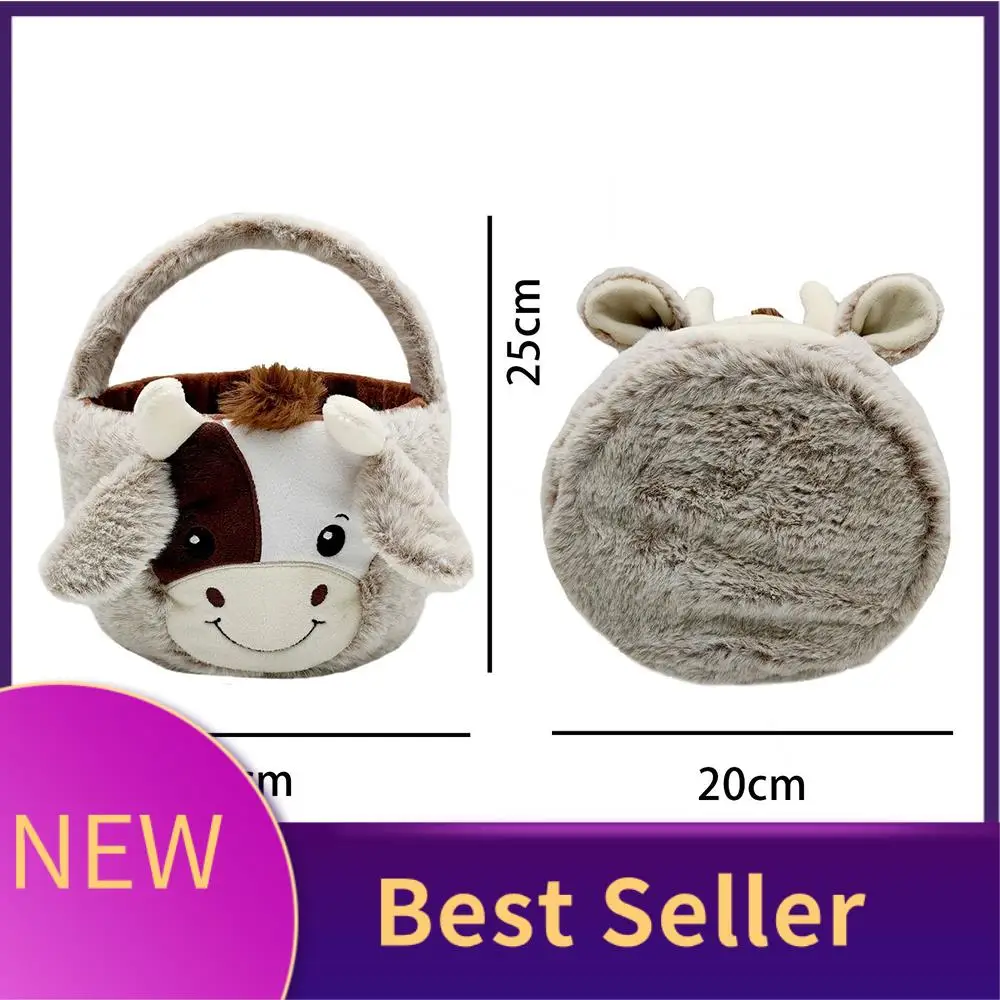 

B46C 10In/25Cm Cute Plush Cow Easter Buckets With Ear Egg Hunt Easter Gift Bags Bags For Party Decorations Candy Gifts