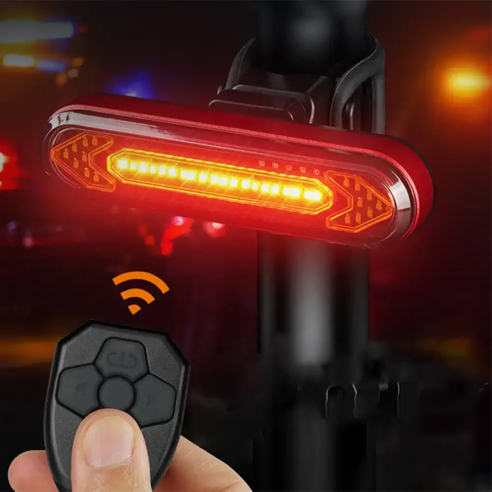 Lampu belakang sepeda Remote Control LED, alat penerangan berkendara malam hari, lampu peringatan keselamatan berkendara malam hari, pengisian daya USB