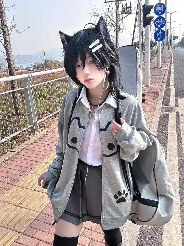 

Y2k Stand Collar Long Sleeve Zipper Sweatshirts Spring Autumn Thin Cardigan Coat Women 2025 Japanese Cute Tops Mujer Jacket