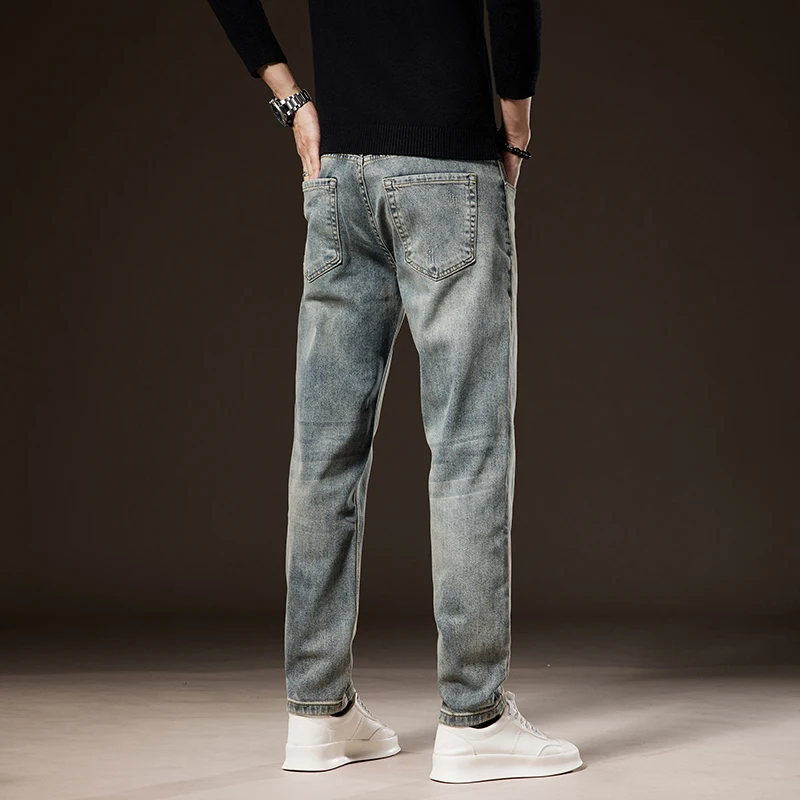 Jean Américain Déchiré pour Homme, Pantalon Droit Perforé et Rayé, Denim, Cargo, Nouvelle Collection Automne Hiver 2024